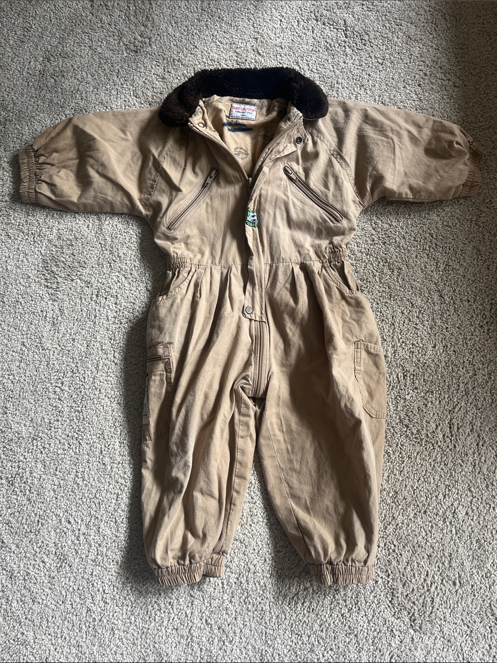 Vintage Flight Pilot Suit Costume with Faux Fur Collar